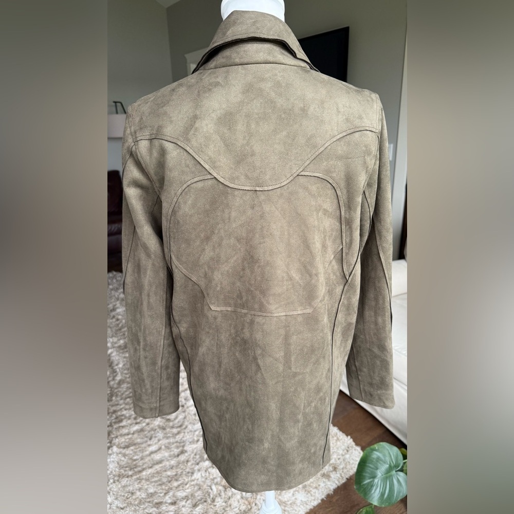 Anthropologie XS Brown Faux Suede Motorcycle Style Jacket, Thigh Length, NWT - Picture 5 of 9
